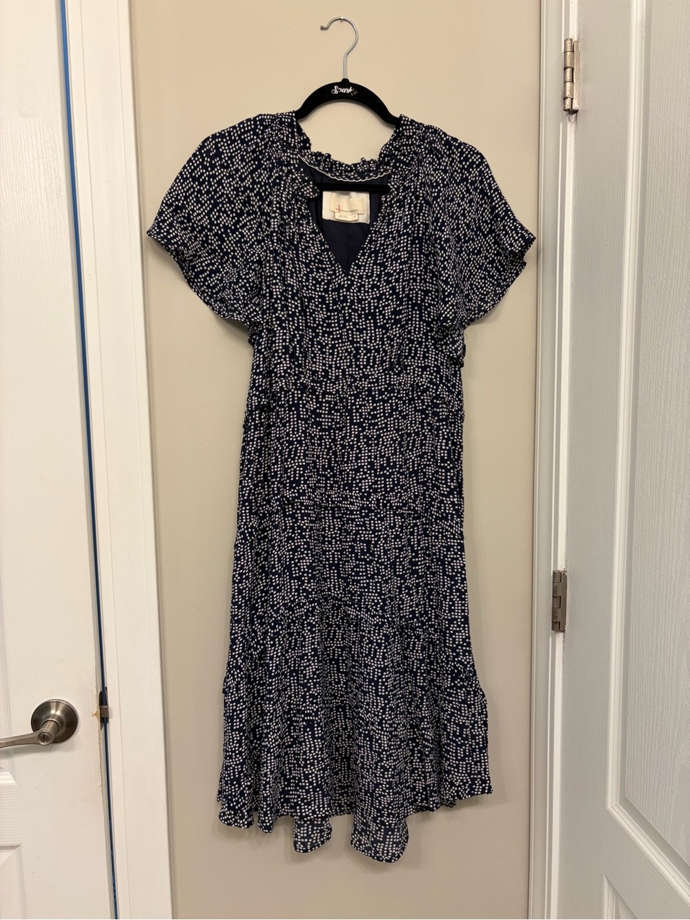 Anthropologie Navy and White Dot Midi Dress